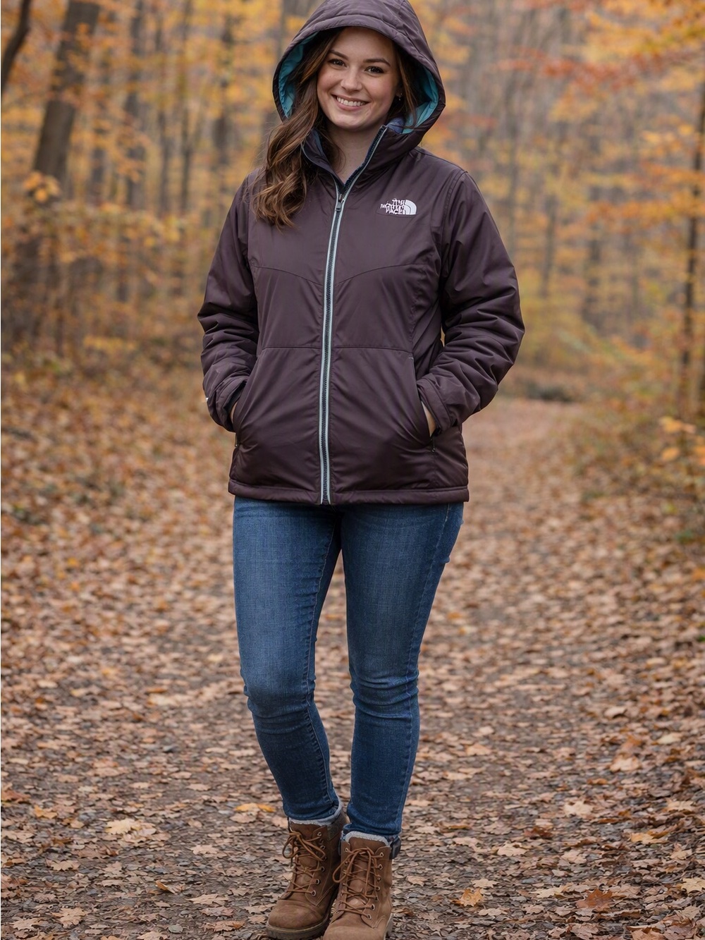 The North Face Reversible Hooded Puffer Jacket NWOT Gray Teal - P2P 20"